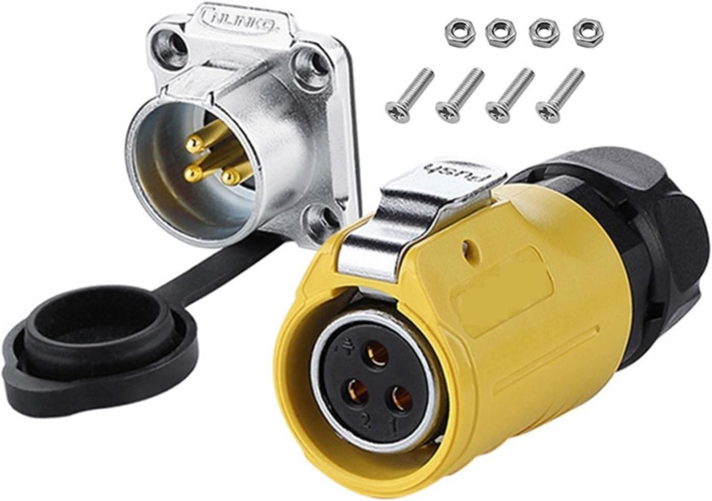 LP20 waterproof 3-pin M20 aviation welding quick wiring connector, suitable for visual security camera LED lighting power adapter KL4-4b(Male Plug Set1)