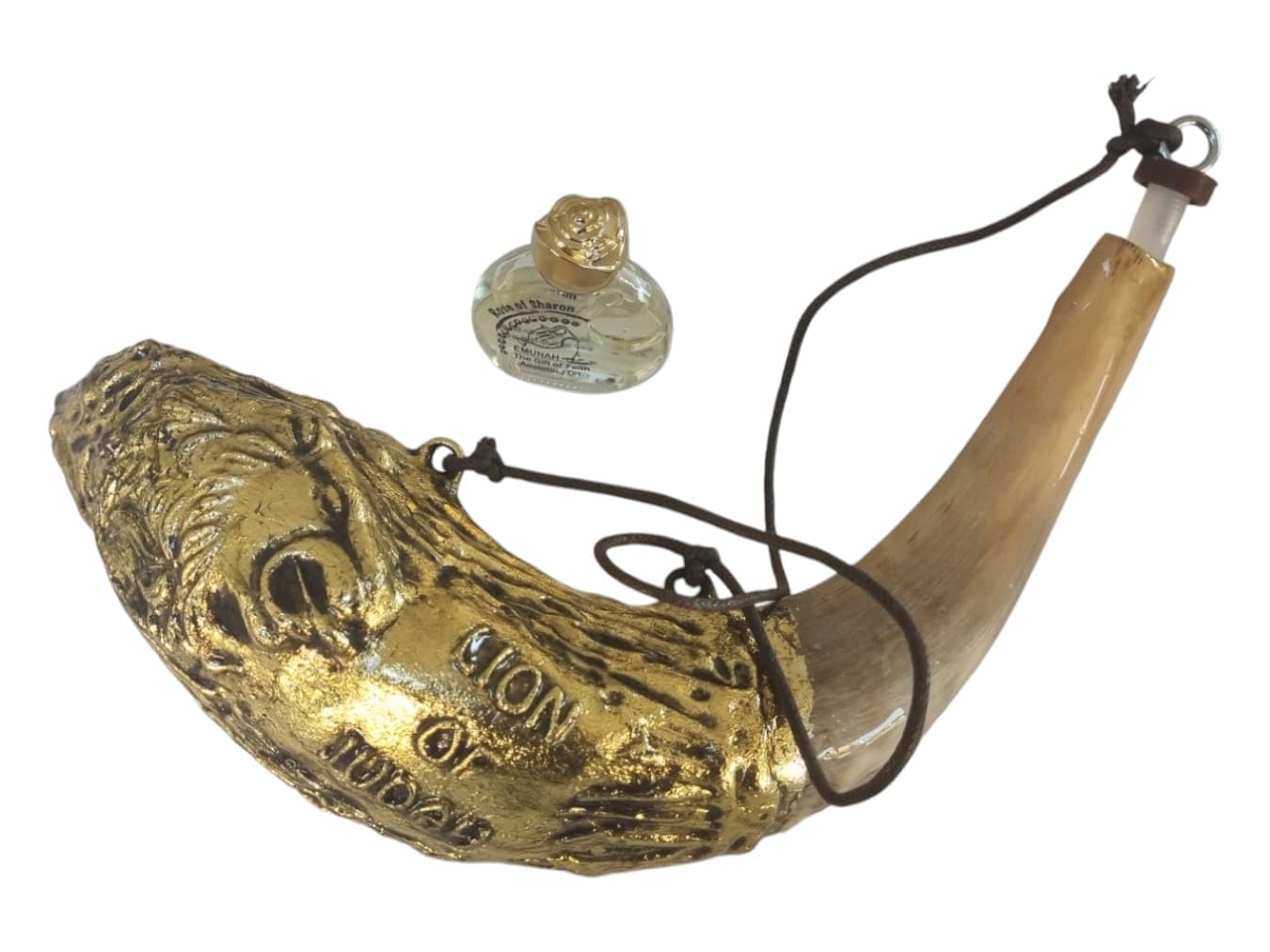Shofar Anointing Lion of judah Gold Plated Ram Horn From Israel Judaica Art Gifts + Free Stand And Oil