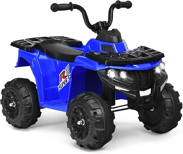 GYMAX Kids Electric Quad Bike, 6V Battery Powered Toy Car with Music, Story, Headlights, USB/MP3/AUX, Forward & Backward, Children Electric ATV for 3 Years Old + Boys Girls (Blue)