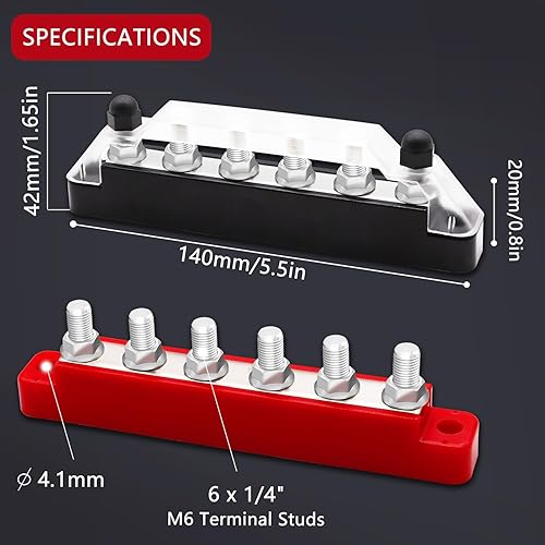 Miniatura 2 de Barra de bus marina de 150 A 12 V, bloque de distribución de energía de 14 pulgadas, barra de bus de batería, bloque de terminales de barra