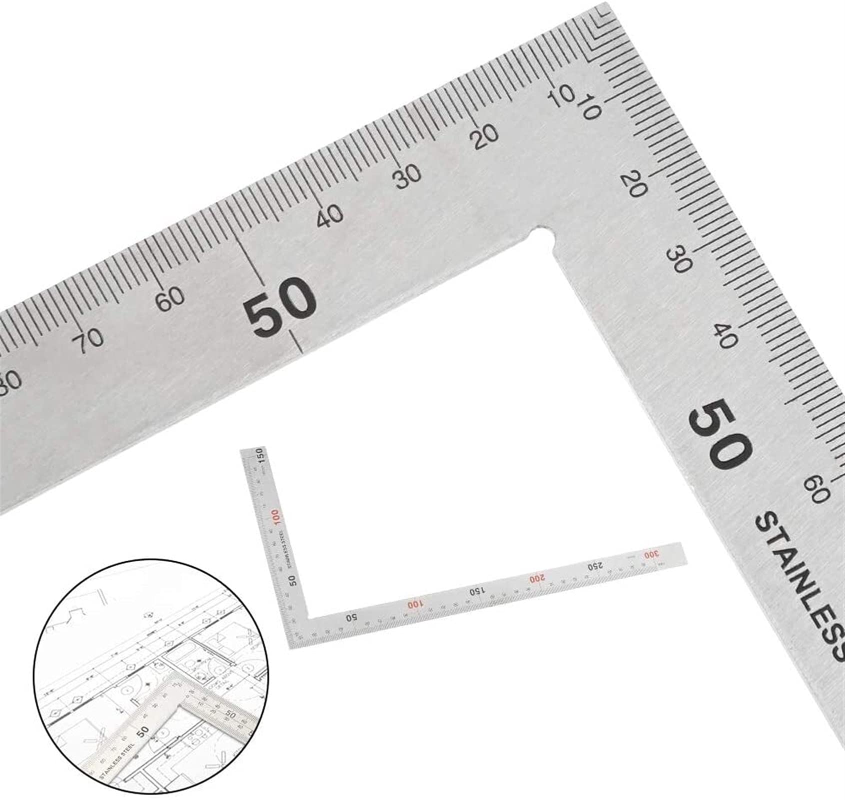 Règle en acier inoxydable 300mm RJJ avec équerre à 90 degrés pour menuiserie
