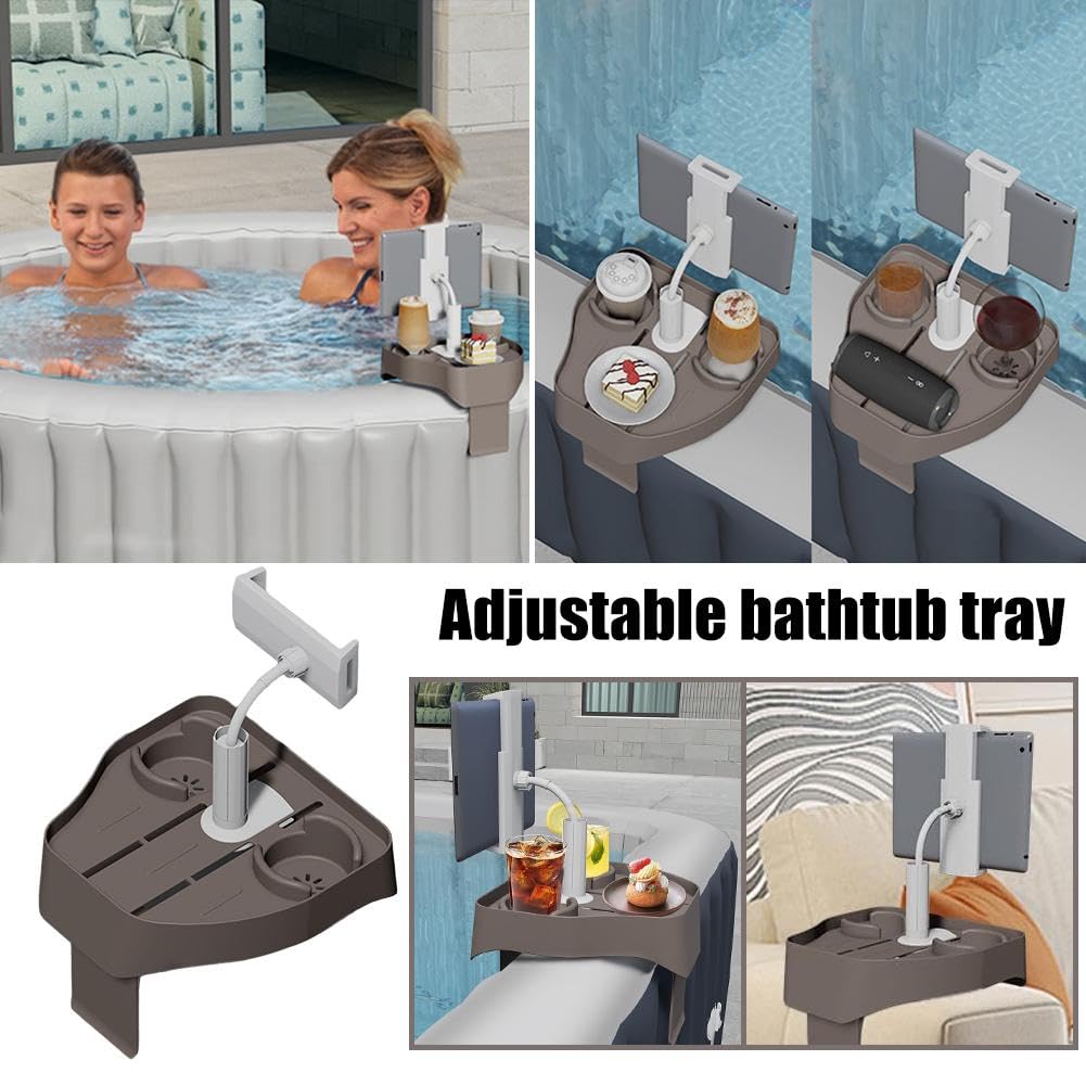 Regulowana taca do wanny z hydromasażem 3 w 1 z uchwytem na kubek, stojakiem na telefon i klipsem na stół bilardowy, idealne akcesorium do spa do napojów i relaksu w wannie i jacuzzi