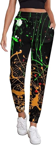 Rainbow Paint Splash Women's Cinch Bottom Sweatpants High Waisted Jogger with Pockets Running Leggings