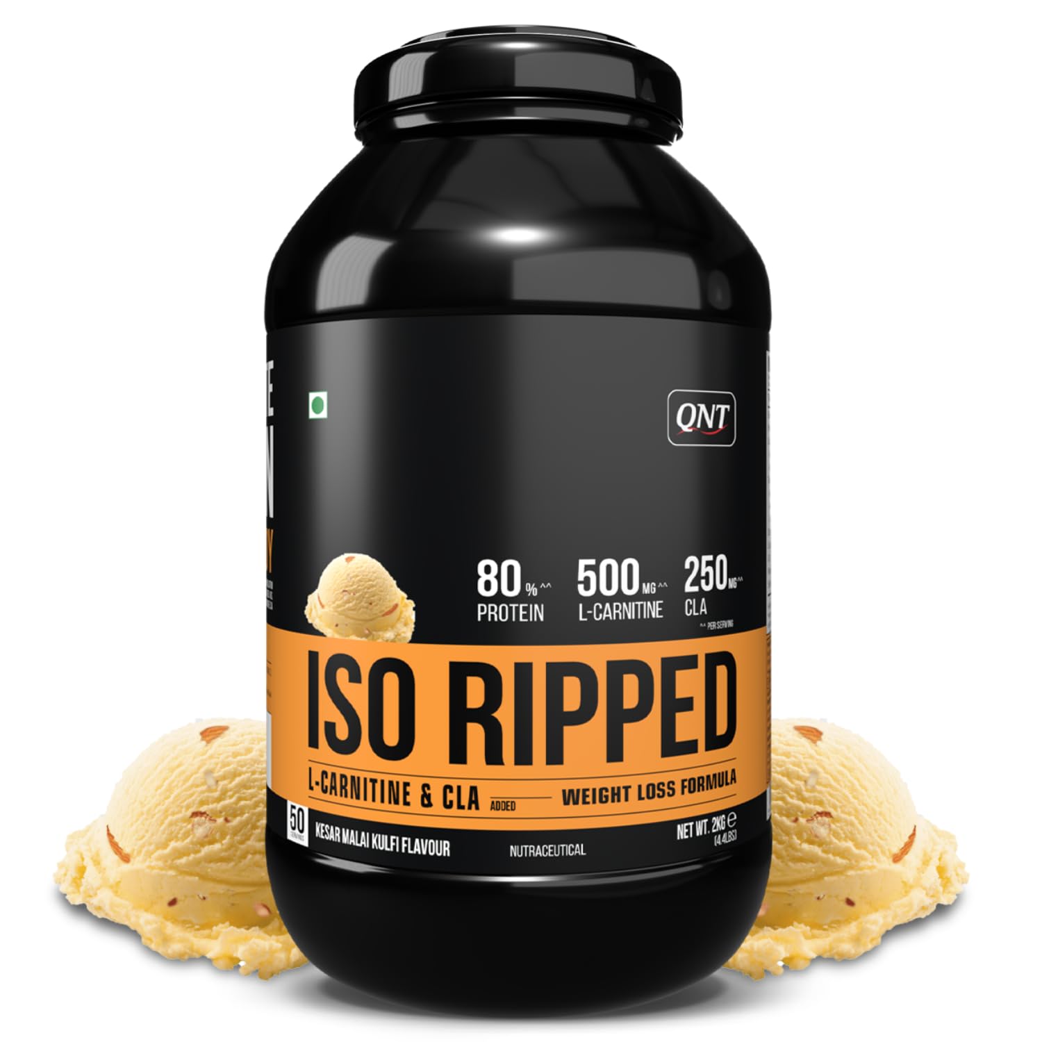 QNT ISO Ripped Whey Protein Isolate Powder | With L-Carnitine & CLA | 32g Pure Whey Isolate per Serving | Supports Lean Muscle Growth & Weight Loss | Kesar Malai Kulfi Flavor, 2 Kg