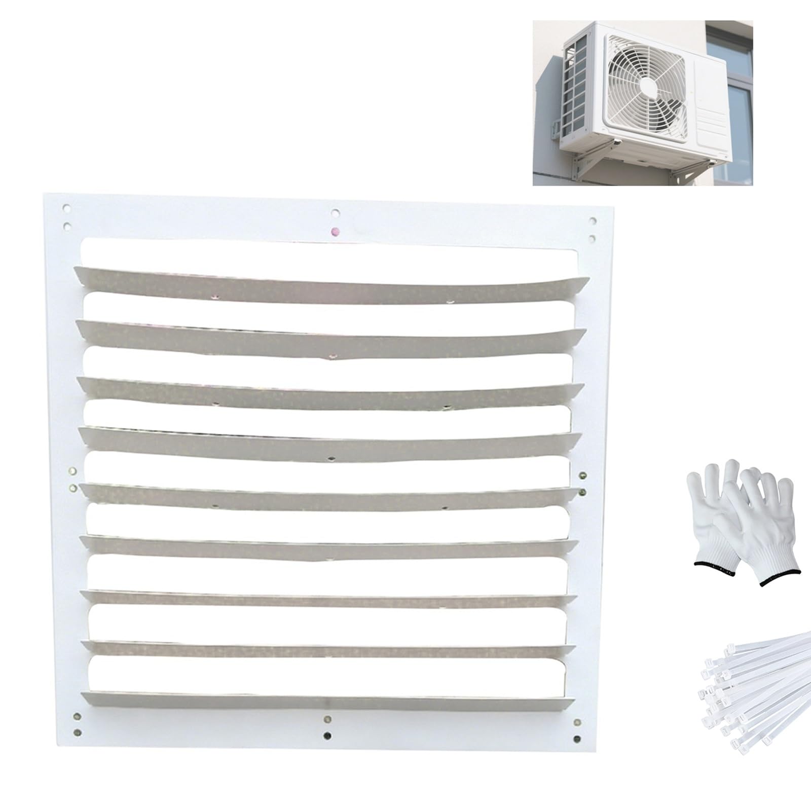Deflector Aire Acondicionado Exterior Blanca, Deflector Aire Acondicionado Rejilla Rectangular, Cubierta Aire Acondicionado Exterior Anti-soplado Directo de Acero Galvanizado(58x58cm/23x23in)
