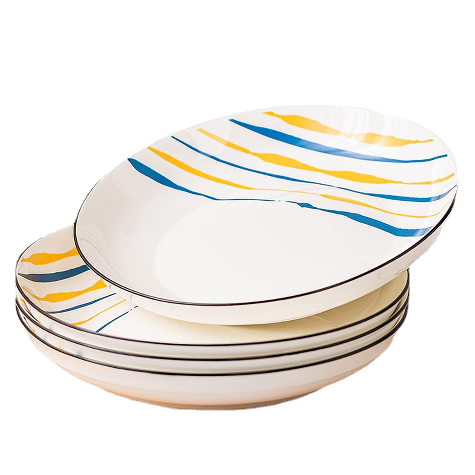 JMYDecor 8'' Perdurable Porcelain Dinner Plates, Natural White Dinnerware Dish Set of 4 for Dinner and Salad, Restaurant, Family Party and Kitchen Use - Round