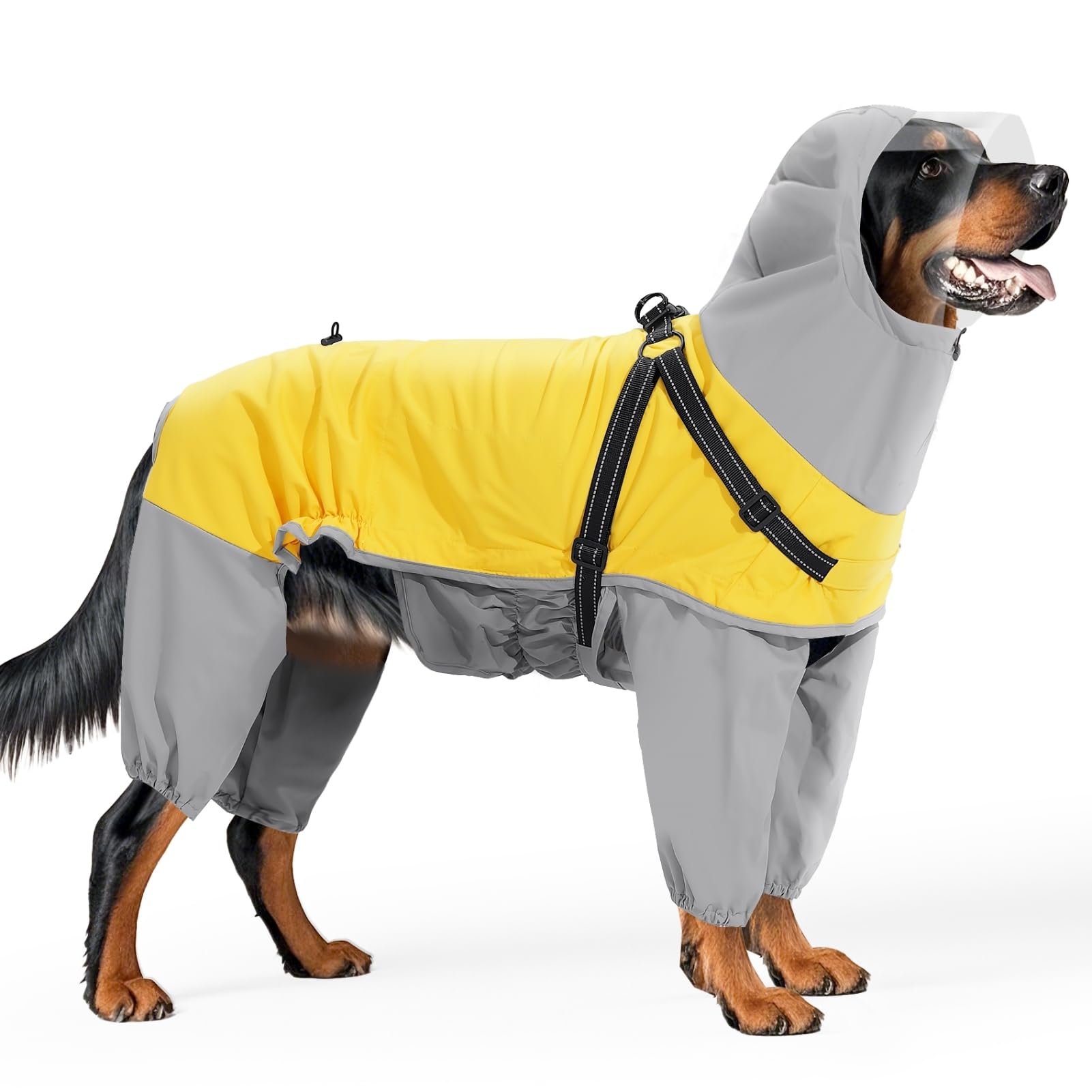 Mfiker Dog Raincoat with Harness and Hooded Adjustable, Waterproof Rain Jacket, for Medium Large Dogs, Windproof Rain Coat for Rainy Windy Snowy, M