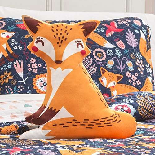 Lush Decor Pixie Fox Reversible Quilt Set, 3 Piece Set, Twin, Navy & Orange - Twin Bedding Sets For Girls - Whimsical Quilt For Kids & Toddlers -Floral & Heart Print - Woodland Bedroom Decor by Lush Decor - Image 3