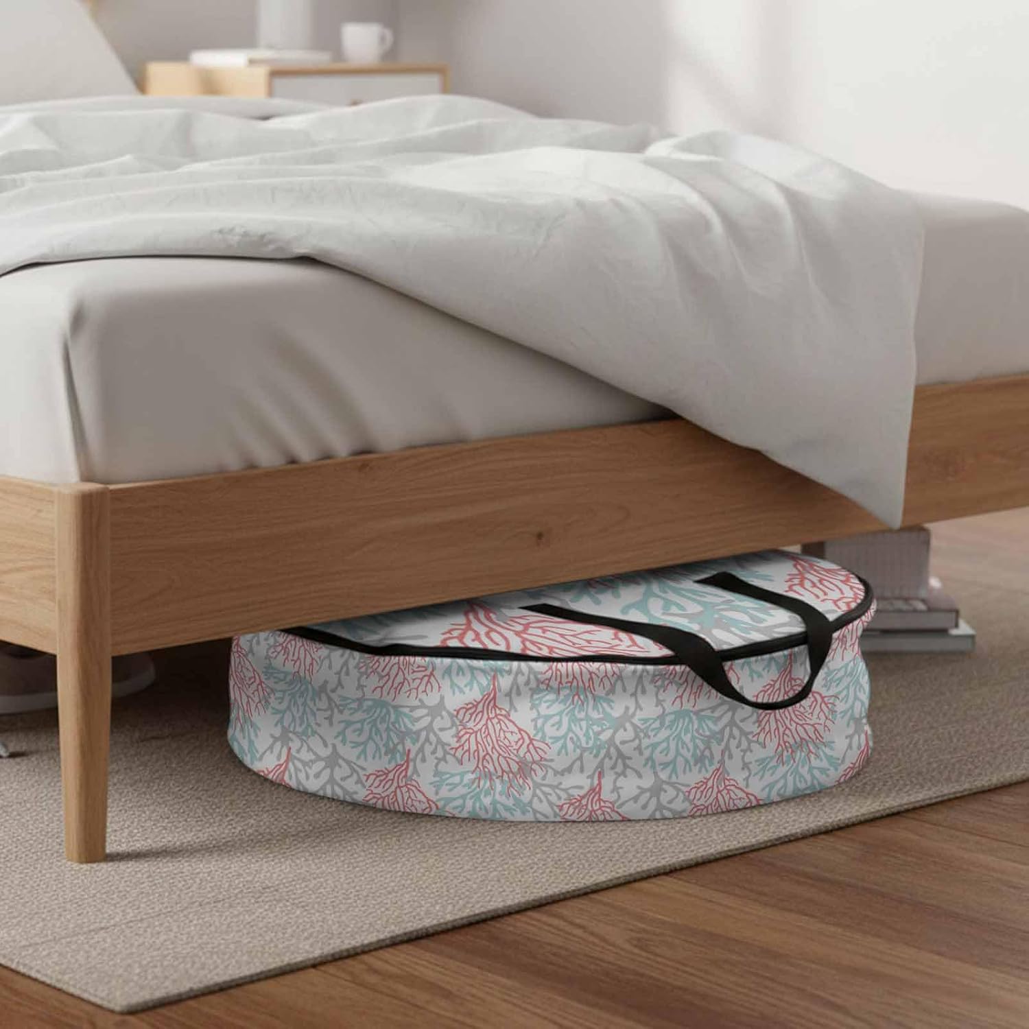 Summer Pink Ocean Coral Round Storage Bag 36 Inch, Blue Gradient Sea Marine Life Clothes Storage Container with Handles Heavy Duty Organizer for Comforter, Bedding & Holiday Wreaths