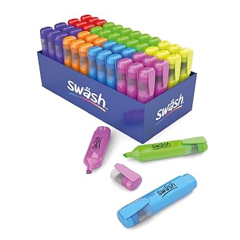 Swash Chisel Tip Coloured Highlighter Pens Multipack Pack of 48 for Pencil Case and Stationary Supplies Essentials, HLP48A