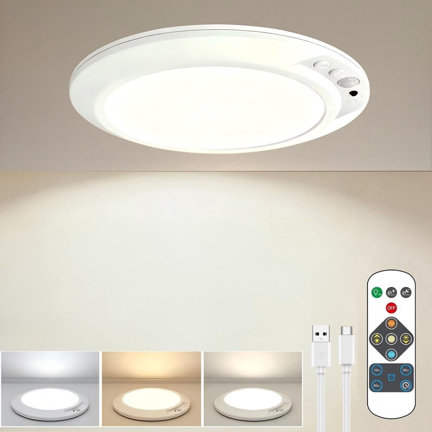 RAWNICE Rechargeable Motion Sensor Ceiling Light with Remote
