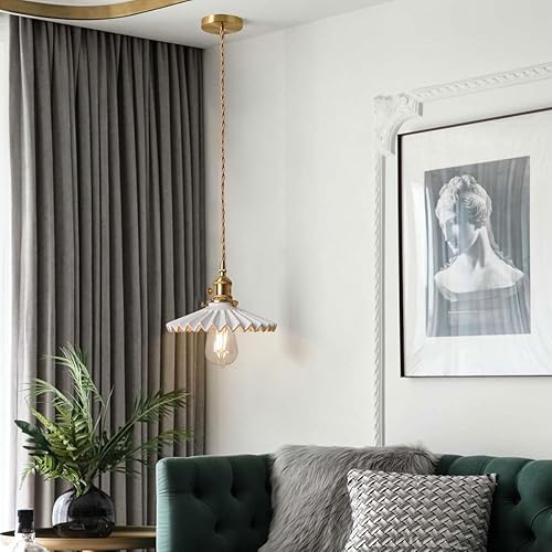 Miniatura 8 de Lámpara colgante de cerámica vintage moderna luces colgantes blancas luz colgante festoneada cerámica sombra oro latón luces colgantes cable
