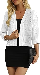 Women's 3/4 Sleeve Cropped Cardigan Lightweight Open Front Shrug Cardigans