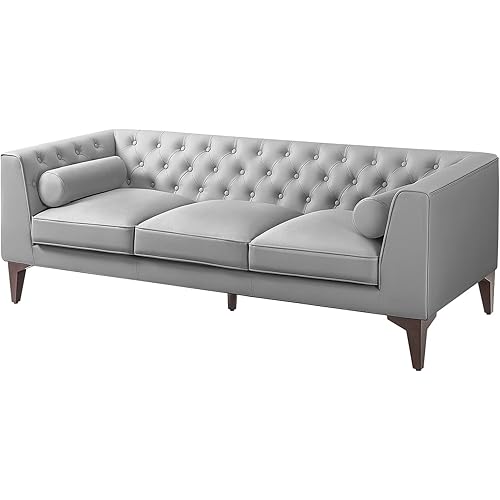 YESHOMY Rivet Mid-Century Upholstered Modern Sofa Couch, Loveseat with Sturdy Wooden Feet, No Assembly Required, 77" W, Gray Ventilated Leather