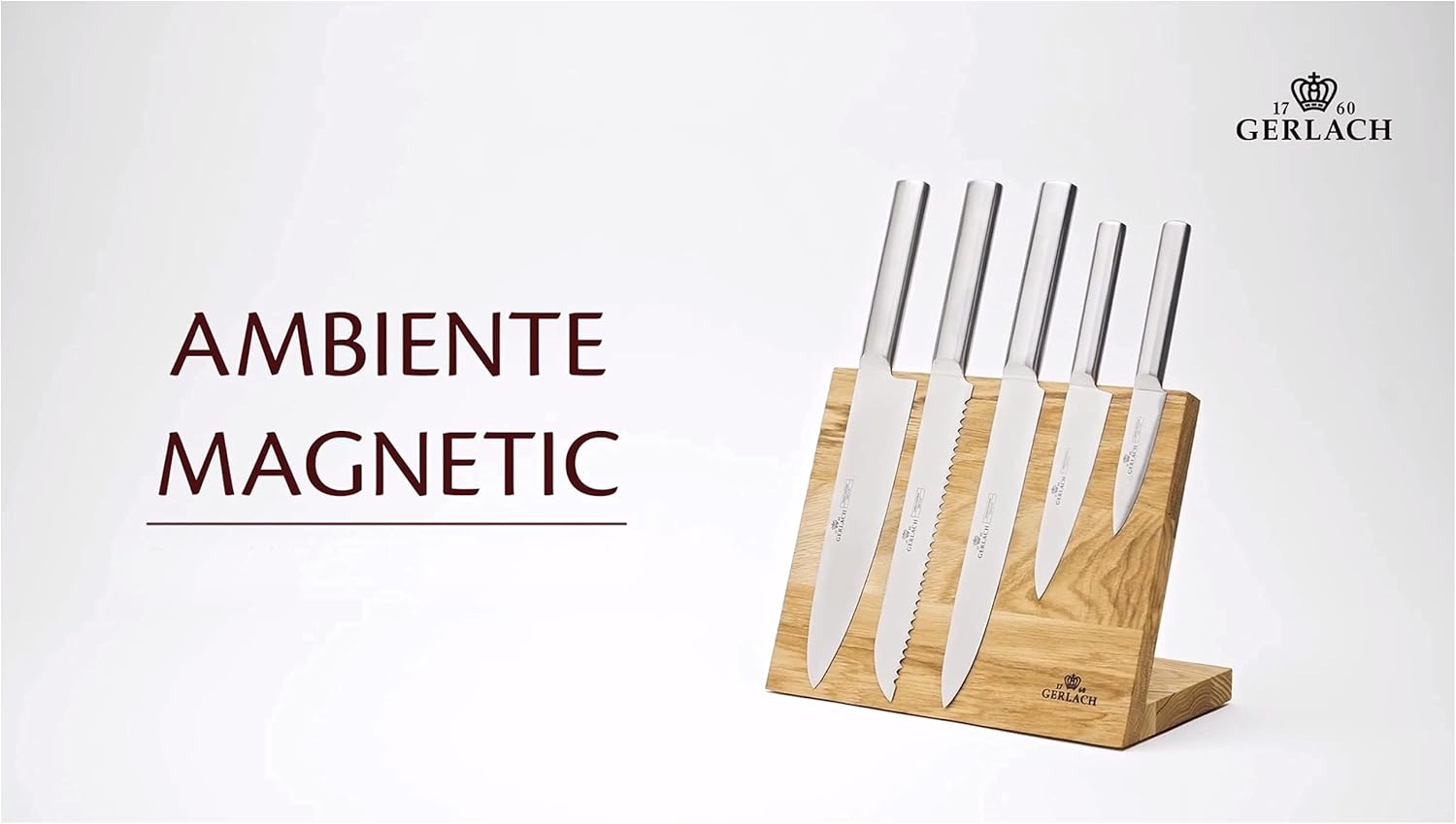 Gerlach AMBIENTE Magnetic Solid Oak Wood Board Holder Stand 6pcs Kitchen Knives Set - Premium Quality