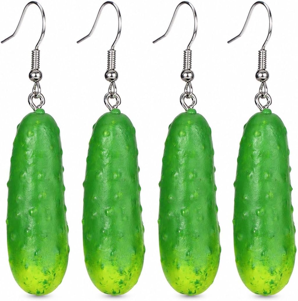 Pickle Earrings for Women 4 Pcs Funny Food Dangle Green Earrings Pickleball Outfit Accessories Novelty Snack Charm Jewelry Casual Party Gift