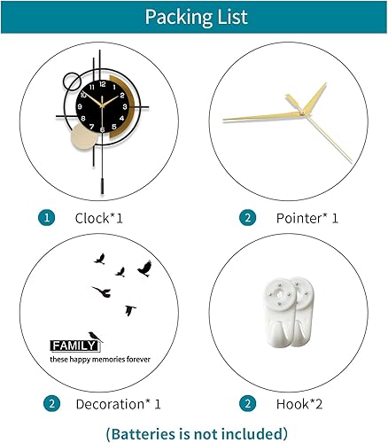Miniatura 7 de Reloj de pared para decoración de sala de estar, reloj de pared decorativo con péndulo de cuarzo silencioso, funciona con pilas, reloj grande de