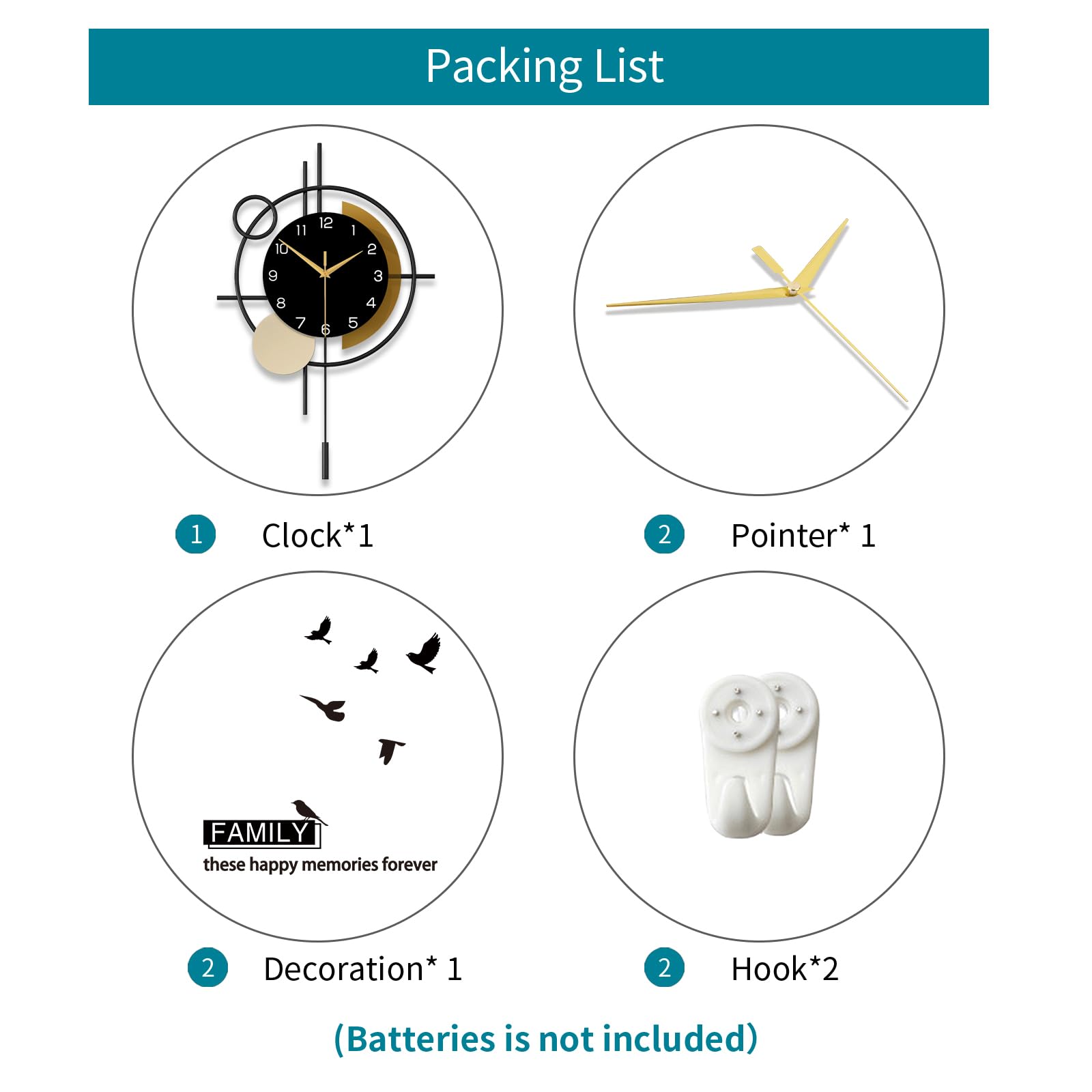 Wall Clock for Living Room Decor Decorative Wall Clock with Pendulum Silent Quartz Battery Operated Black Metal Large Clock for Dining Room,Kitchen,Home,Bathroom,Bedroom,13.8x21.3 in