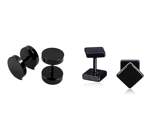 Miami Fashion Jewellery Stainless Steel Screw Piercing Black Studs Ear Rings Earing Earrings Combo Pack Set for Men Boys Boyfriend Gents -BALI-115