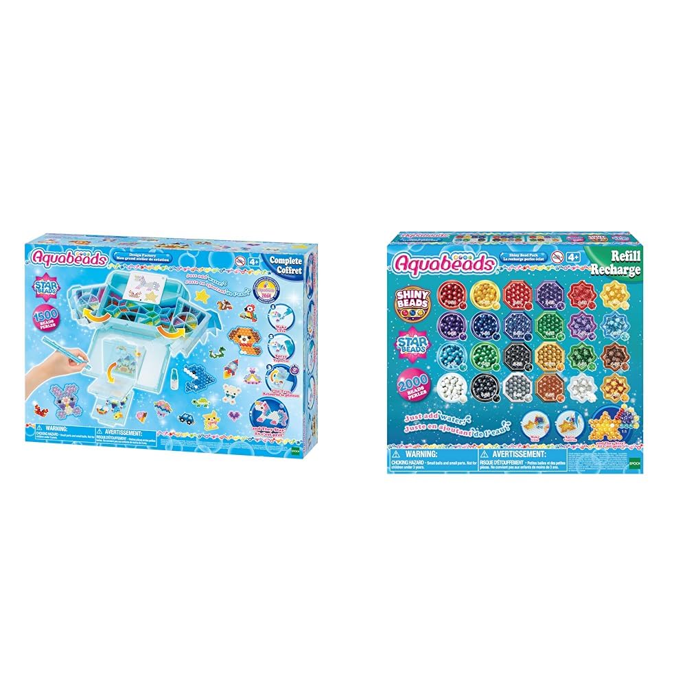Aquabeads Mon grand atelier de création, Plastique, Multicolore, S & La recharge perles éclats - Loisirs créatifs - 31995