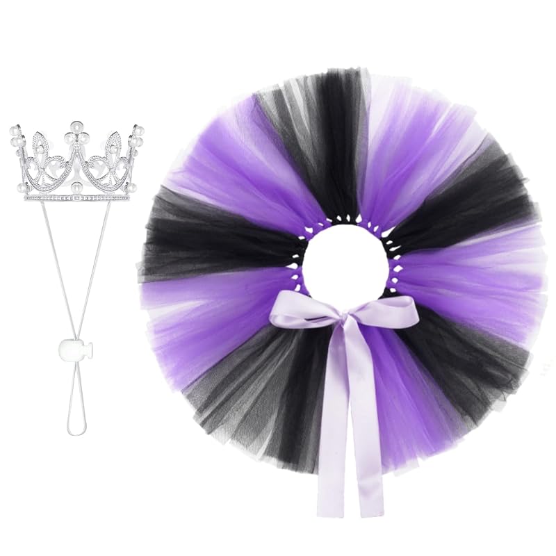 Vestido Tutu para Cães e Gatos Pequenos com Coroa de Pérolas Yymobt Roxo e Preto, 2 Peças