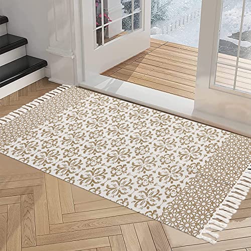 Pauwer Cotton Area Rug Set 2 Piece Washable Printed Cotton Rugs With Tassel Hand Woven Fringe Cotton Rug Runner For Kitchen, Living Room, Bedroom, Laundry Room, Entryway #TOP5