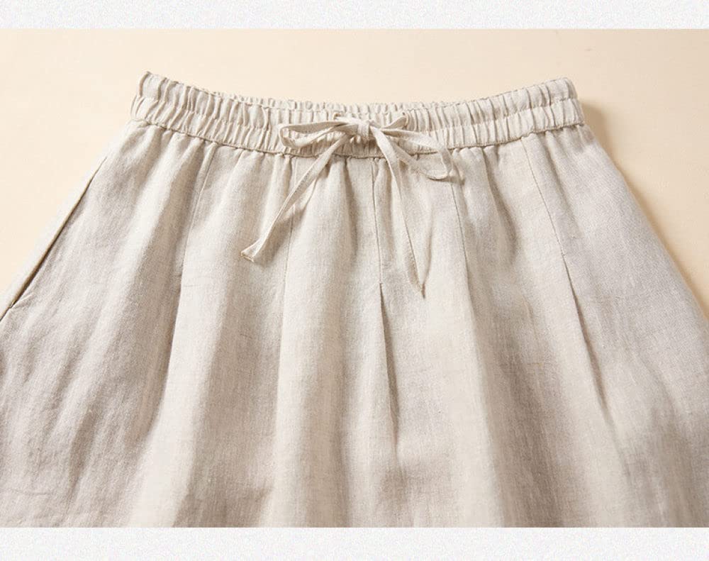 Gonne da Donna,Gonna Midi da Donna Nera Elastico Vita Alta Retro Cotone Lino Gonna A Pieghe con Lacci con Tasche A-Line al Ginocchio Increspato Gonna Lunga per Ragazze Signore,M