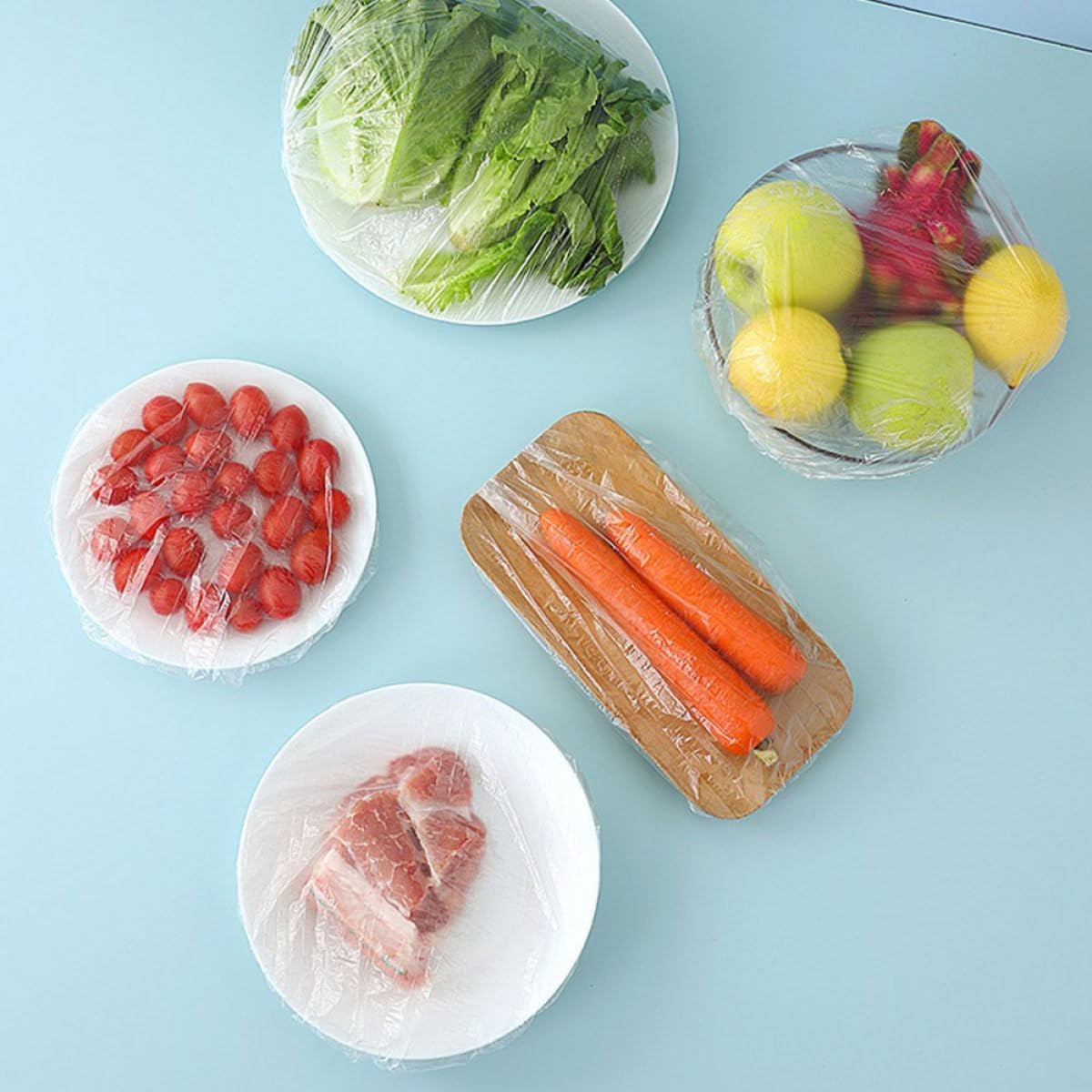 200pcs Clear Food Keeping Wrap Film Large Stretchy Mesh Lids Elastic Food Clear Wrapping Paper Seal Sip Lids Fresh-keeping Storage Bag Plastic
