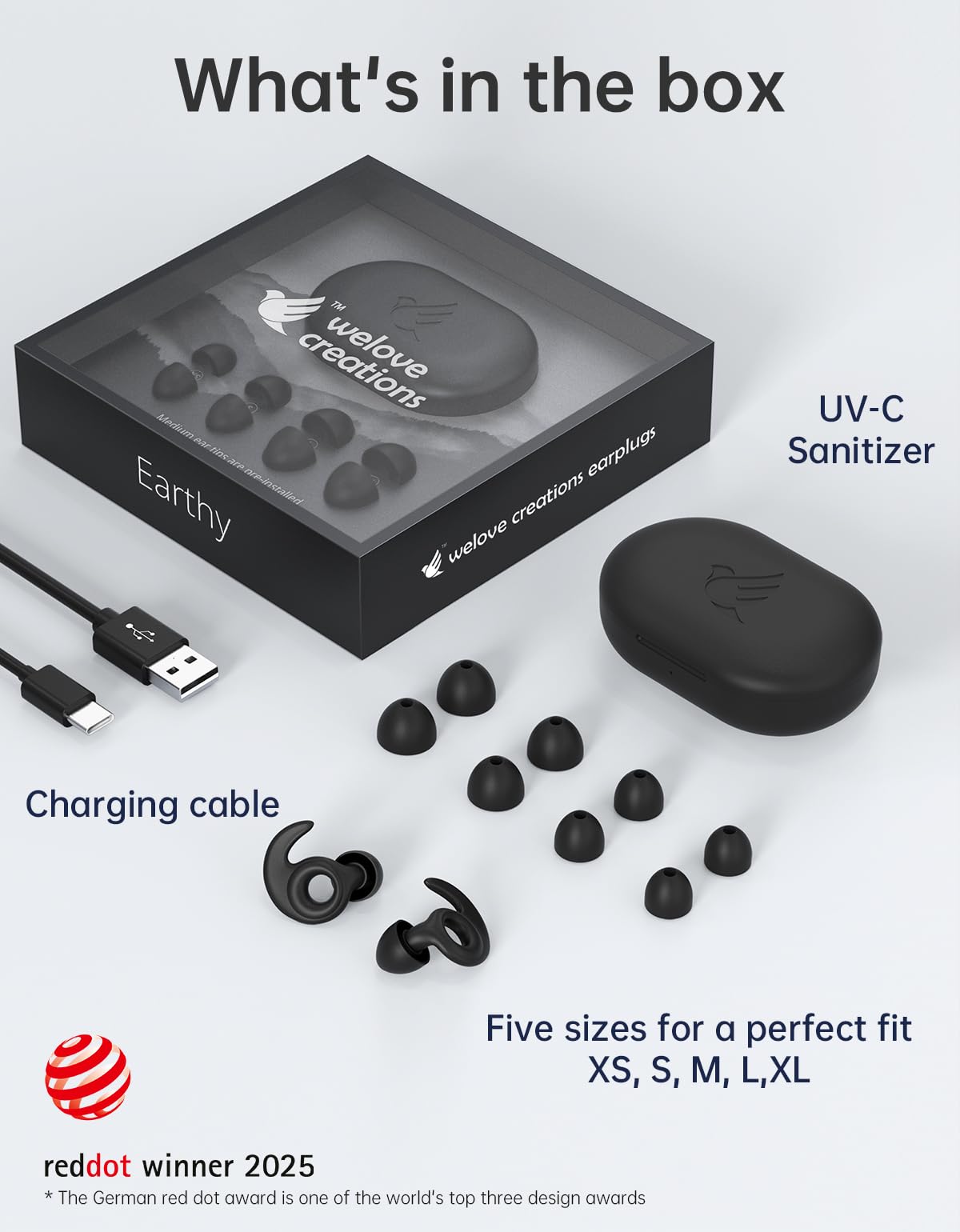 Welove - Tapones para los oídos ultra cómodos con el primer desinfectante UV, tapones para los oídos para dormir, protección auditiva para conciertos, festivales, deportes, ajuste personalizable,