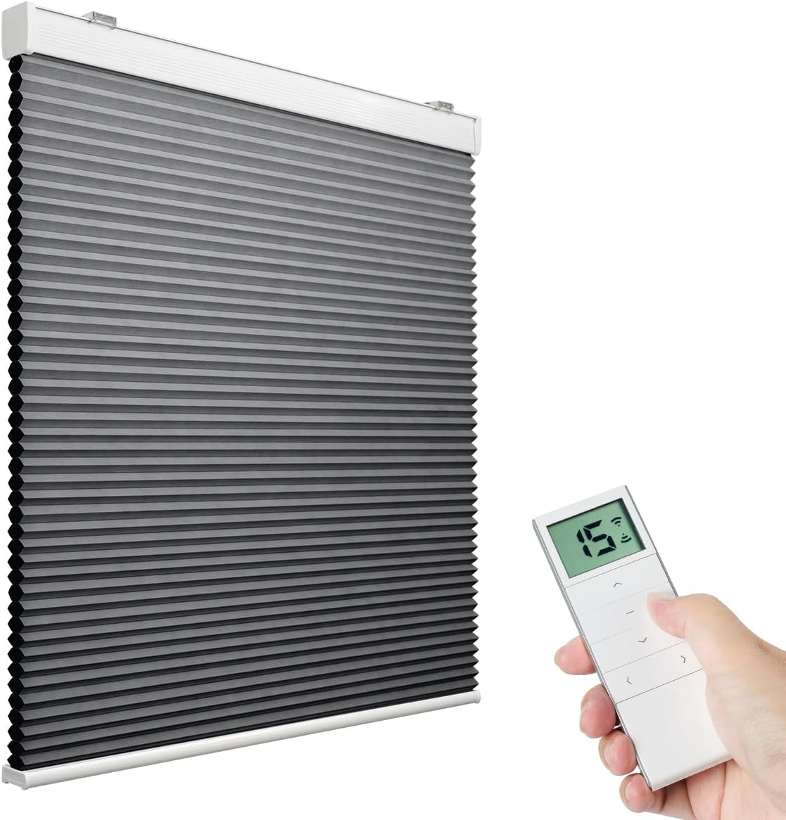 Motorized Cellular Shade with Remote Control, Blackout Electric Honeycomb Blinds for Windows Work with Alexa Google via Hub, Rechargeable Smart Window Shade Customized Size (Blackout Black)