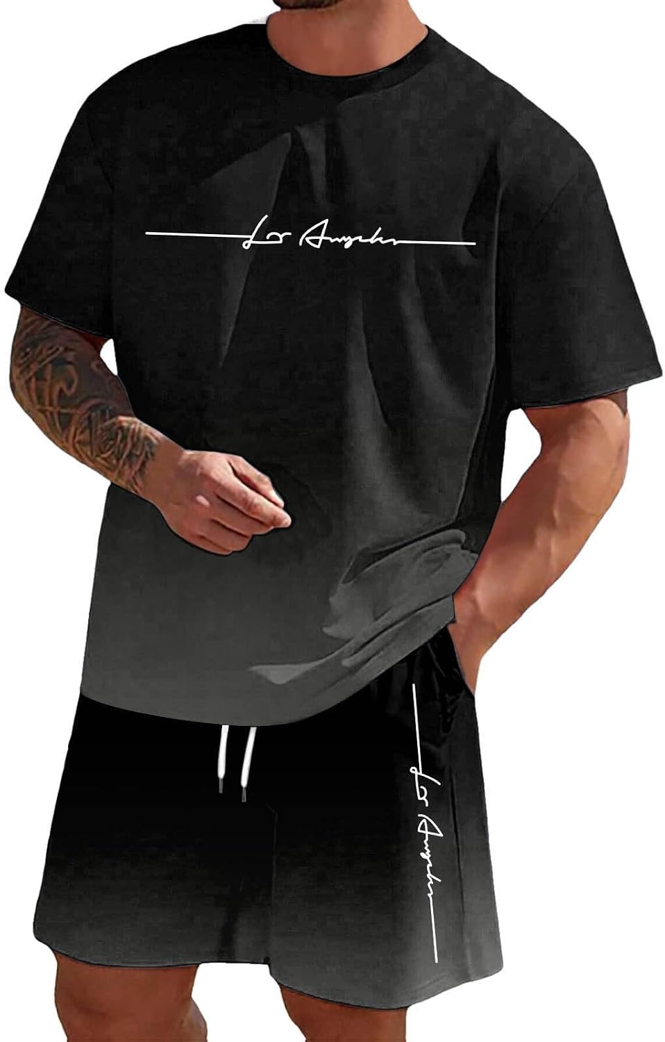 Mens Gradient Short Sets 2 Piece Crewneck Print Tracksuits Short Sleeve Hawaiian T-Shirts & Shorts Sets Summer Jogging Outfit