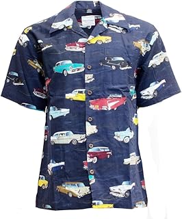 David Carey Chevrolet Camp Shirt – Retro Inspired – Button Up Collared Short Sleeve Navy Blue Club Shirt
