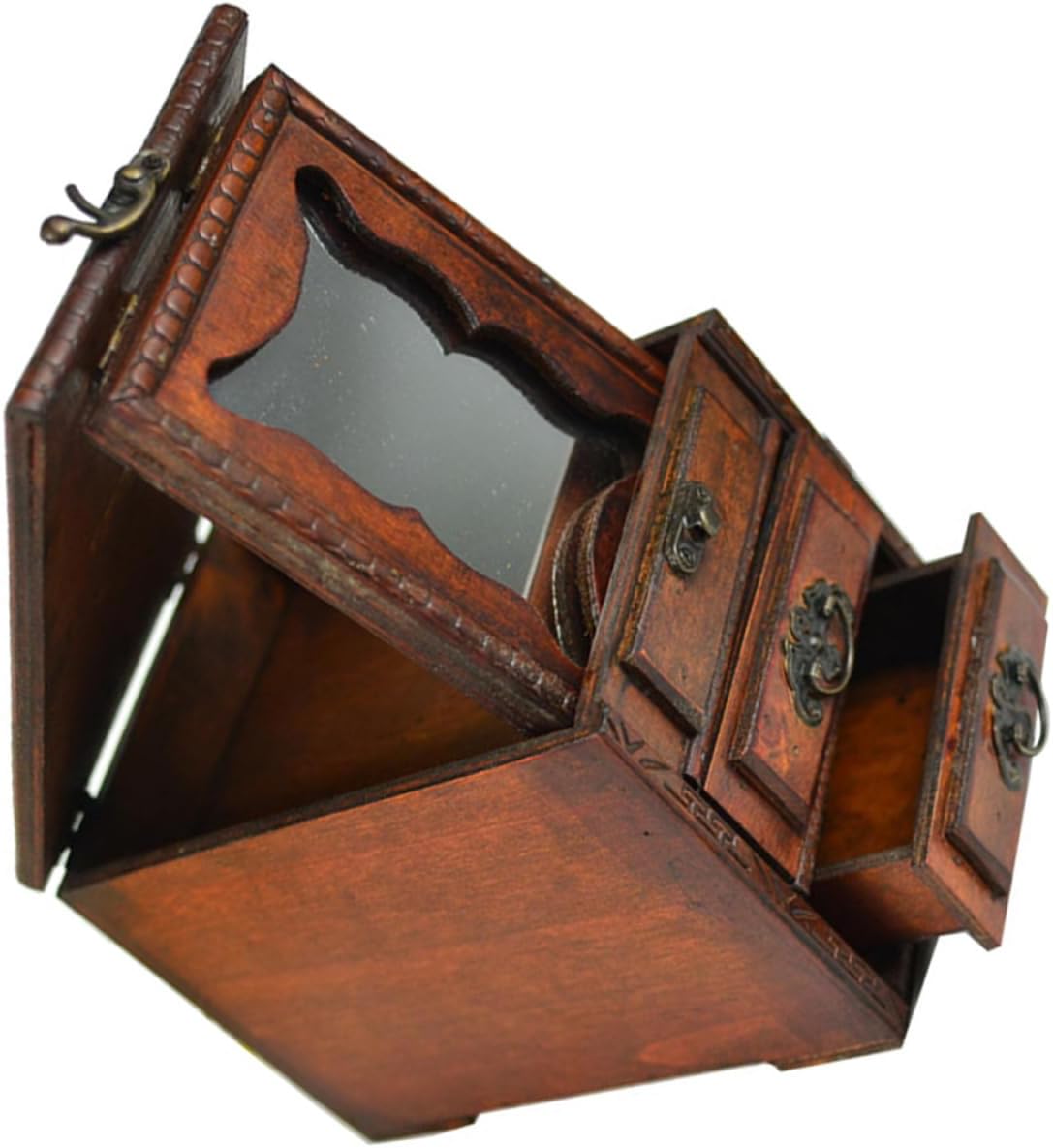 Mobestech Vintage Chinese Jewelry Box with Mirror Elegant Wooden Jewelry Organizer for Women Storage for Earrings Necklaces and Special Occasions