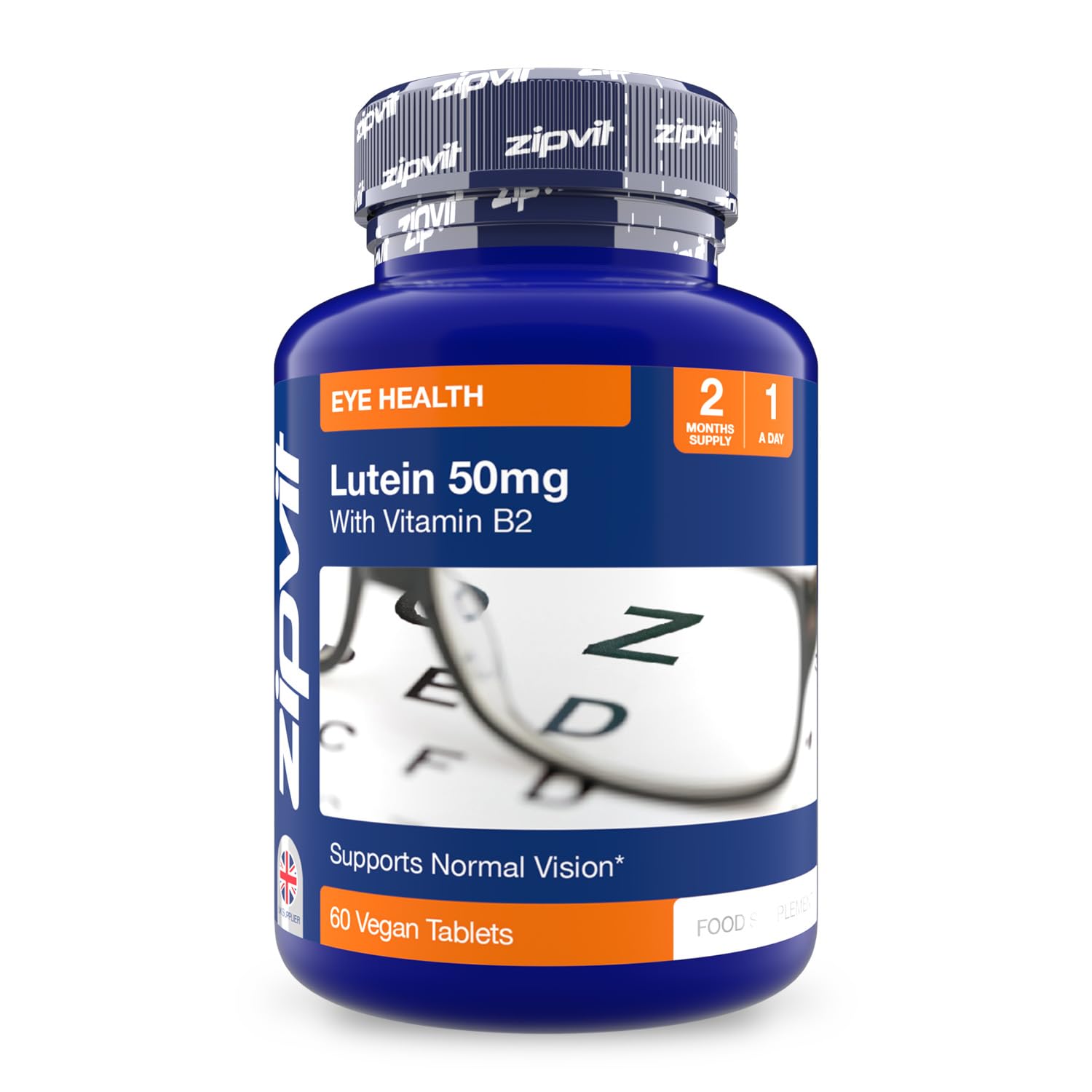 Zipvit50mg Lutein Supplement for Eyes with Vitamin B2, 60 Lutein Tablets, Supports Maintenance of Normal Vision