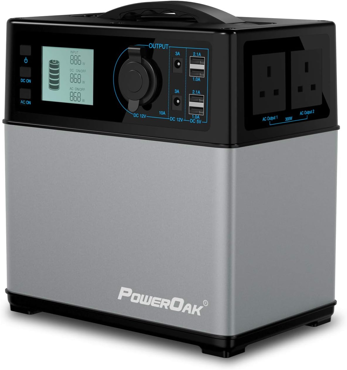 POWEROAK 400Wh Portable Power Solar Generator Lithium ion power supply for Emergency Camping backup power source with 300W DC/AC Power Inverter,12V Car DC/AC/USB Outputs, Charged by Solar Panel/AC/Car