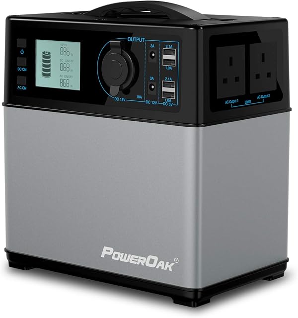 POWEROAK 400Wh Portable Power Solar Generator Lithium ion power supply for Emergency Camping backup power source with 300W DC/AC Power Inverter,12V Car DC/AC/USB Outputs, Charged by Solar Panel/AC/Car