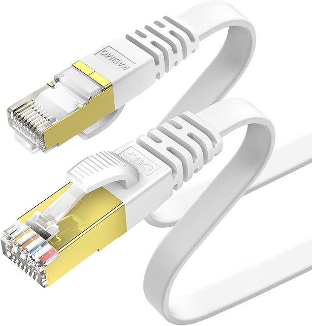 KASIMO Ethernet Cable 2M White, Cat 7 Gigabit Lan Network Cable RJ45 High-Speed Flat Ethernet Cable 10Gbps 600Mhz/s STP Compatible with PC,Game Console,PS4, PS5,Switch,Modem,Smart TV,Patch Panel