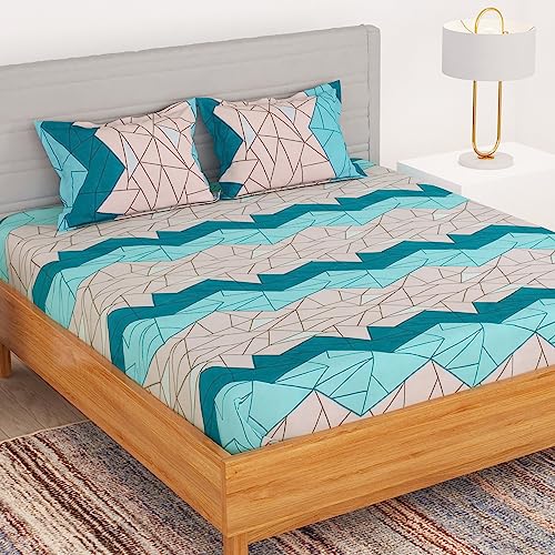 BEDSPUN Microfiber 150 TC Bedsheet for Double Bed with 2 Pillow Covers Soft Touch|Peach, Geometric, Size 220 CM X 225 CM