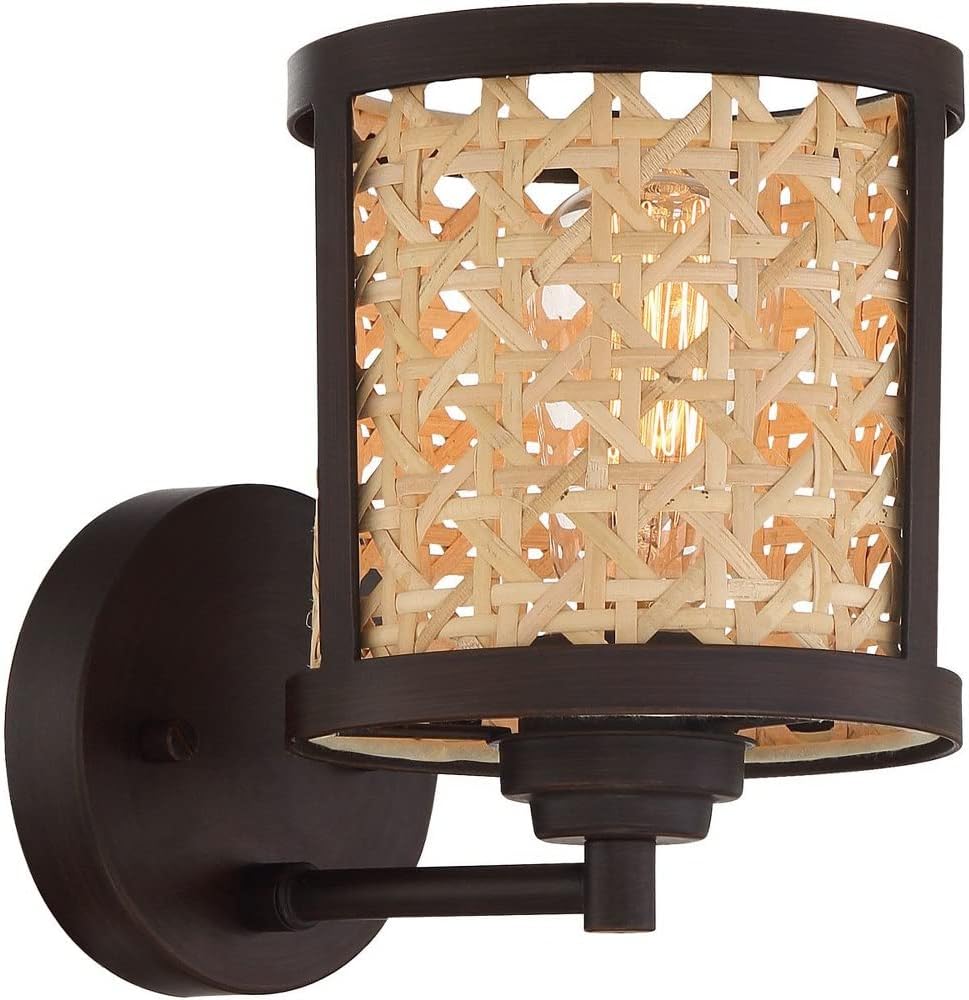 Craftmade 54561-ABZ Malaya Woven Rattan Drum Wall Sconce, 1-Light 60 Watt, Aged Bronze Brushed