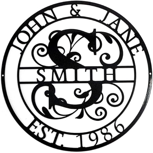 Miniatura 7 de Letrero de nombre con monograma de círculo personalizado con fecha EST - Letrero de nombre de letra dividida - Letrero con nombre personalizado -