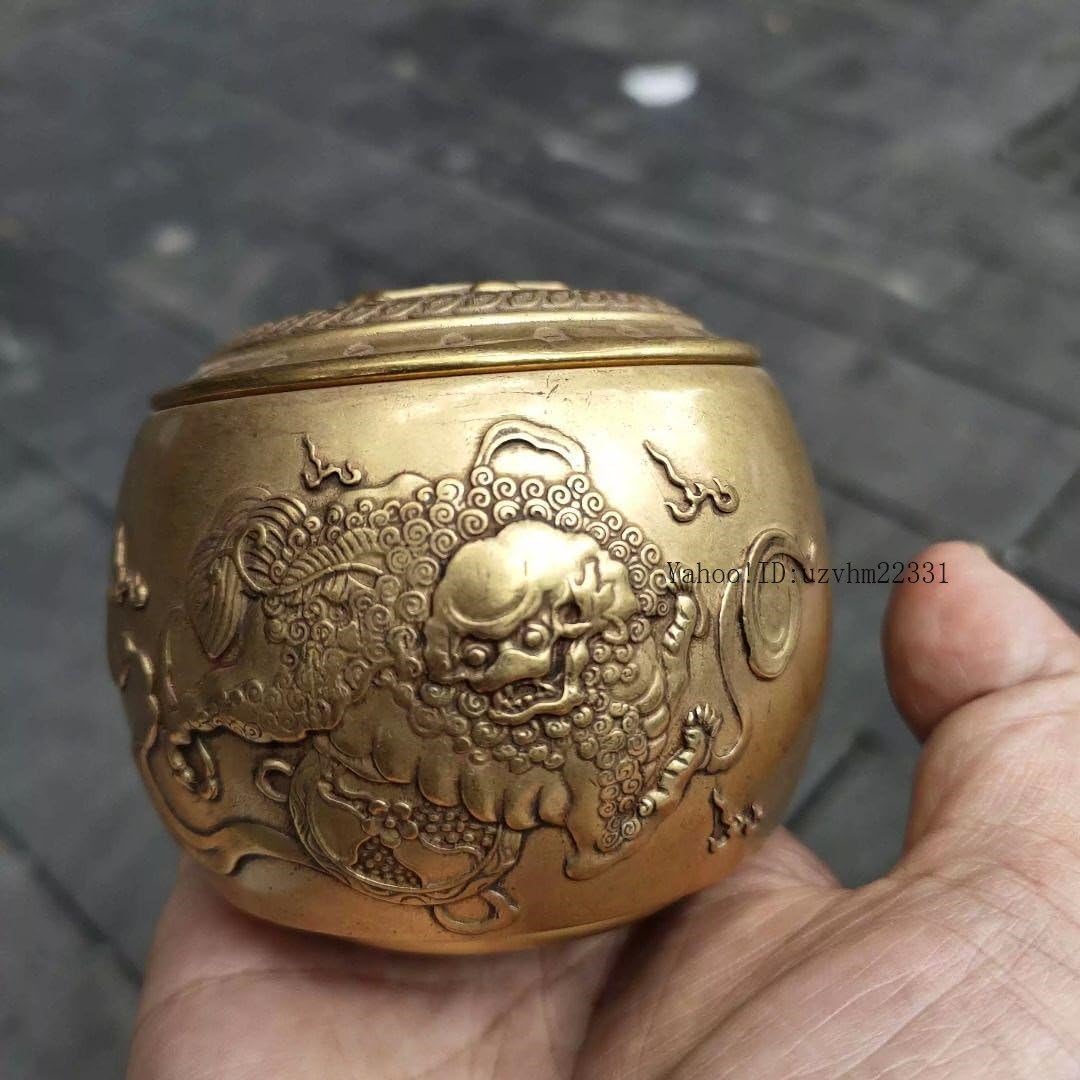銅製 茶筒 招財進宝獅子茶筒 茶道具 香道具 装飾品 工芸品 置物 銅製 招財進宝獅子茶壺 茶道具 香道具 装飾品 工芸品 置物 銅器 茶筒