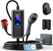 bokman Chargeur Voiture Électrique Portable Type 2, 11 KW, 10 m | 16 A triphasé, prise CEE 5 broches, boîtier IP65, compatible BEV/PHEV, pour domicile et déplacements