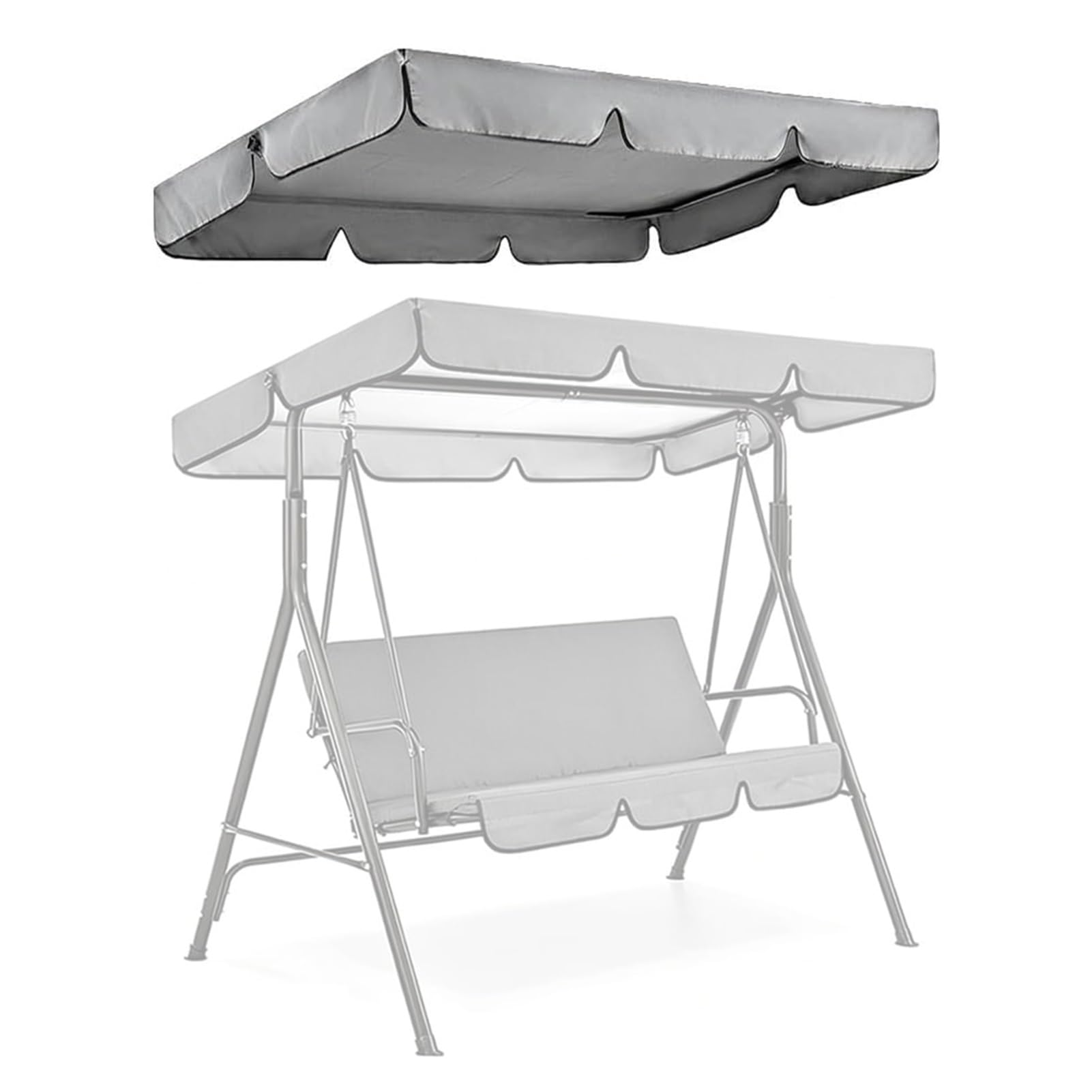 Housse de Toit de Rechange pour Balancelle de Jardin à 2 ou 3 Places, Toile de Remplacement pour Balancelle en Polyester Imperméable et Anti-UV(Gray,190x132x15cm)