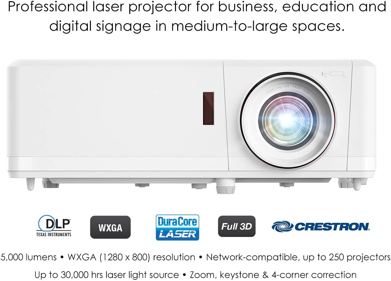 Optoma ZW502 WXGA Professional Laser Projector | DuraCore Technology Laser Light Source Up to 30,000 Hours | Network Compatible | 4K HDR Input | High Bright 5000 lumens | 2 Year Warranty : Office Products