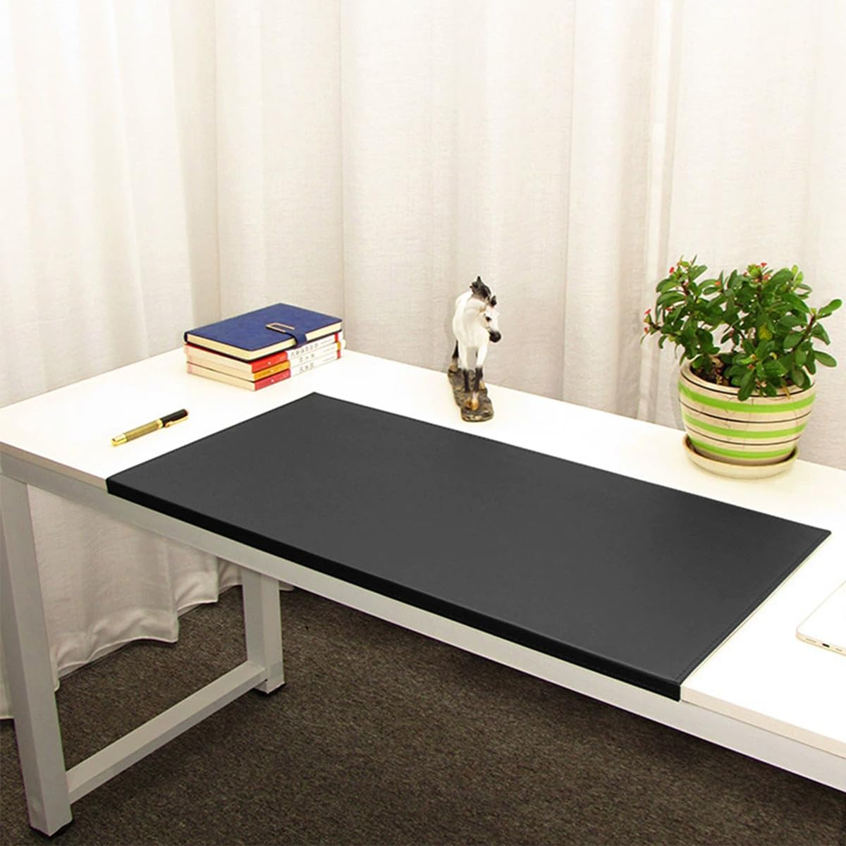 Edge-Locked Desk Pad, Large PU Leather Table Mat with Edge Protector, Waterproof Non-Slip Writing Mats, Laptop Mouse Pads for Office Home Work Study Typing (Black,100x60cm)