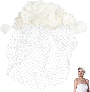 1920s Fascinator Beige Flower Pearl Mesh Veil Headband Vintage Elegant Floral Headpiece Fascinators with Hair Clips for Women Bridal Wedding Prom Tea Party Anniversary Headwear Accessories