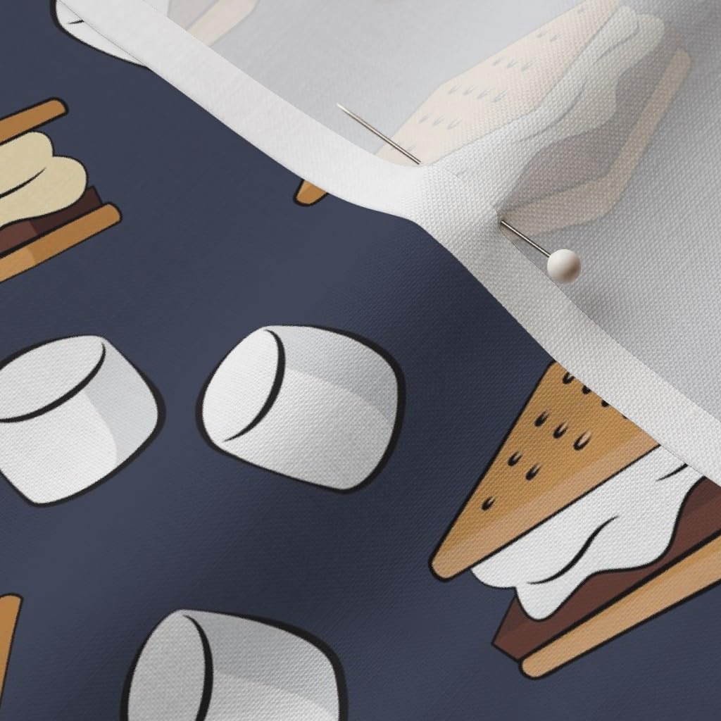 Spoonflower Fabric - Marshmallows Adventure Blue Food Camping Printed on Petal Signature Cotton Fabric by The Yard - Sewing Quilting Apparel Crafts Decor