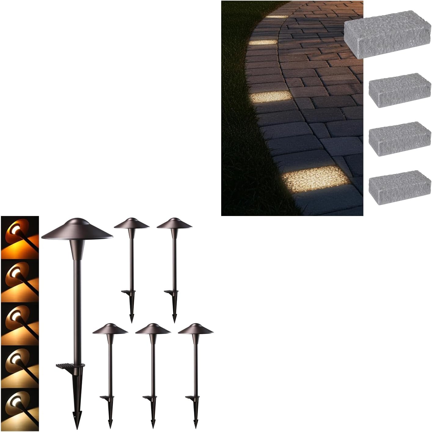 LEONLITE 6-Pack 5CCT LED Landscape Path Lights, IP65 Waterproof, Aluminum, Oil Rubbed Bronze Bundle 4-Pack 5CCT LED Paver Light 4 x 8 Inch for Pavers, 12-24V AC/DC Low Voltage, Waterproof IP67