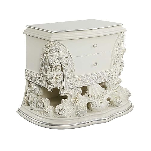 ACME Furniture Wood Nightstand with 2 Drawers in Antique White