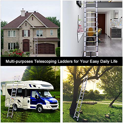 19.7FT Superhigh Collapsible Telescoping Ladder, Aluminum Telescoping Ladders, Lightweight Collapsible Ladder Extension for RV, Loft, Home, Attic, 330LB Capacity